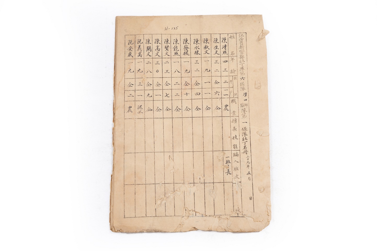 1940年5月江西省新喻县潭口乡第一保队壮丁名册 - 新余赣西抗战博物馆-官网